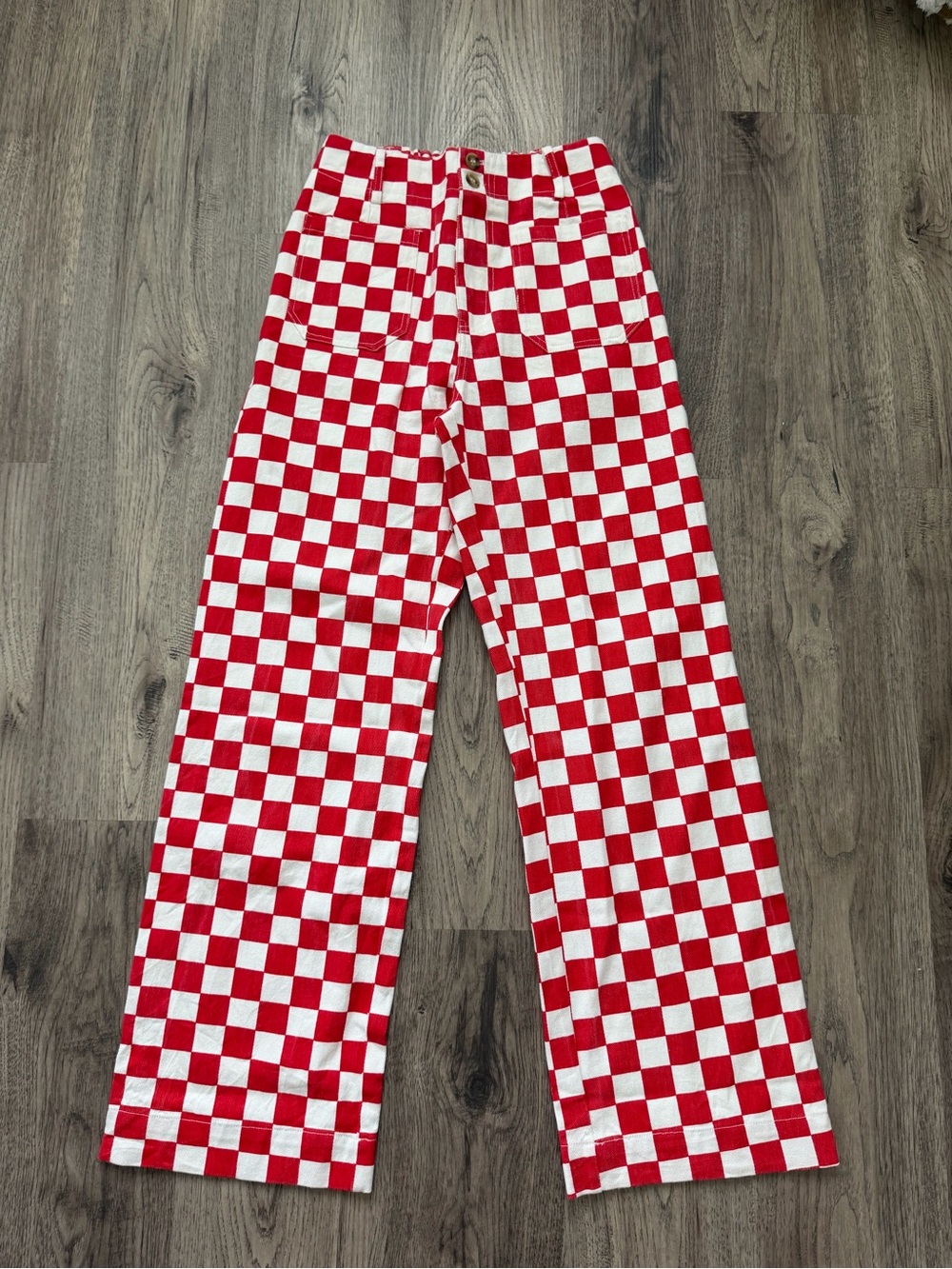 Papermoon Red & White Check Straight-Leg Pants